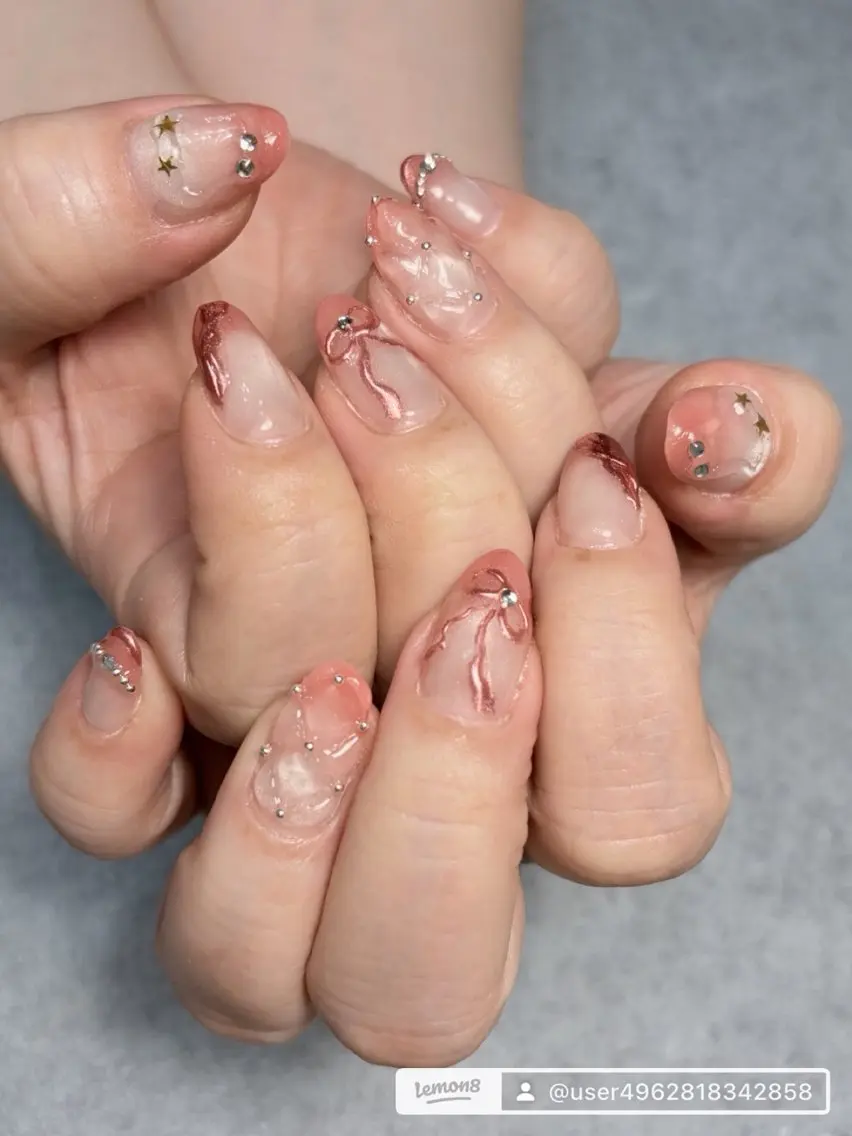 ネイル グラデーション マグネットネイル ピンク ハンドネイル フットネイル oki nailのネイルデザイン