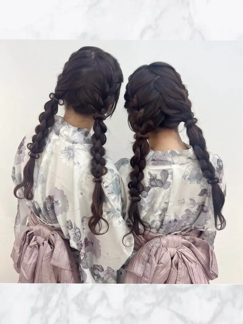 ロング ヘアアレンジ ヘアセット 無料カットモデル💞 ピンク💞みどりのヘアスタイル