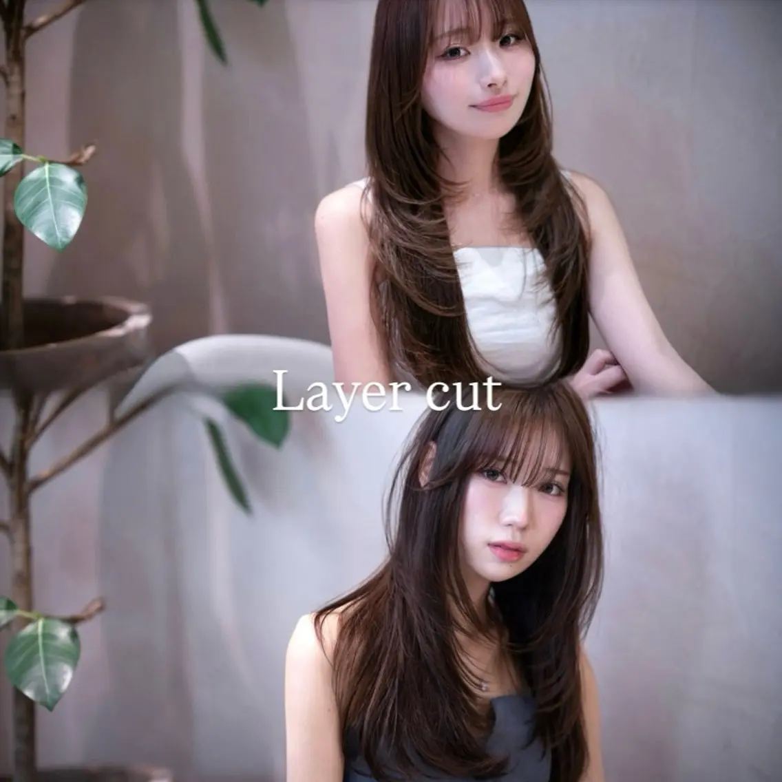 ロング ボブ 顔まわりレイヤー 顔周りカット ハッシュカット 髪質改善 カット ヘアカラー トリートメント 原宿/韓国/髪質改善 /レイヤー/ボブのヘアスタイル