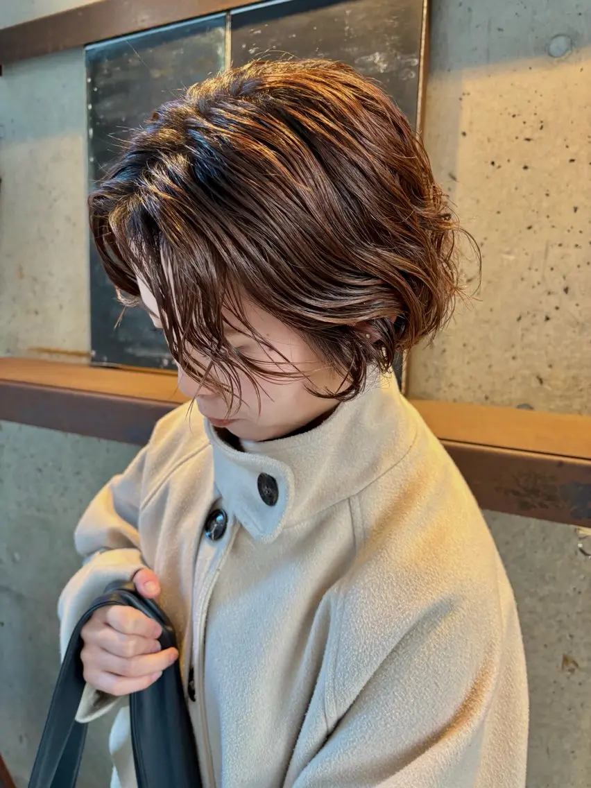 ショート パーマ くせ毛 ニュアンスパーマ カット パーマ トリートメント 水原波津輝/ボブ /ニュアンスパーマのヘアスタイル