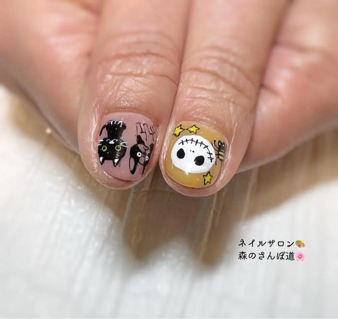ネイル カジュアル ジェルネイル ガーリー 春ネイル 冬ネイル ハンドネイル ショートネイル 森のさんぽ道のネイルデザイン