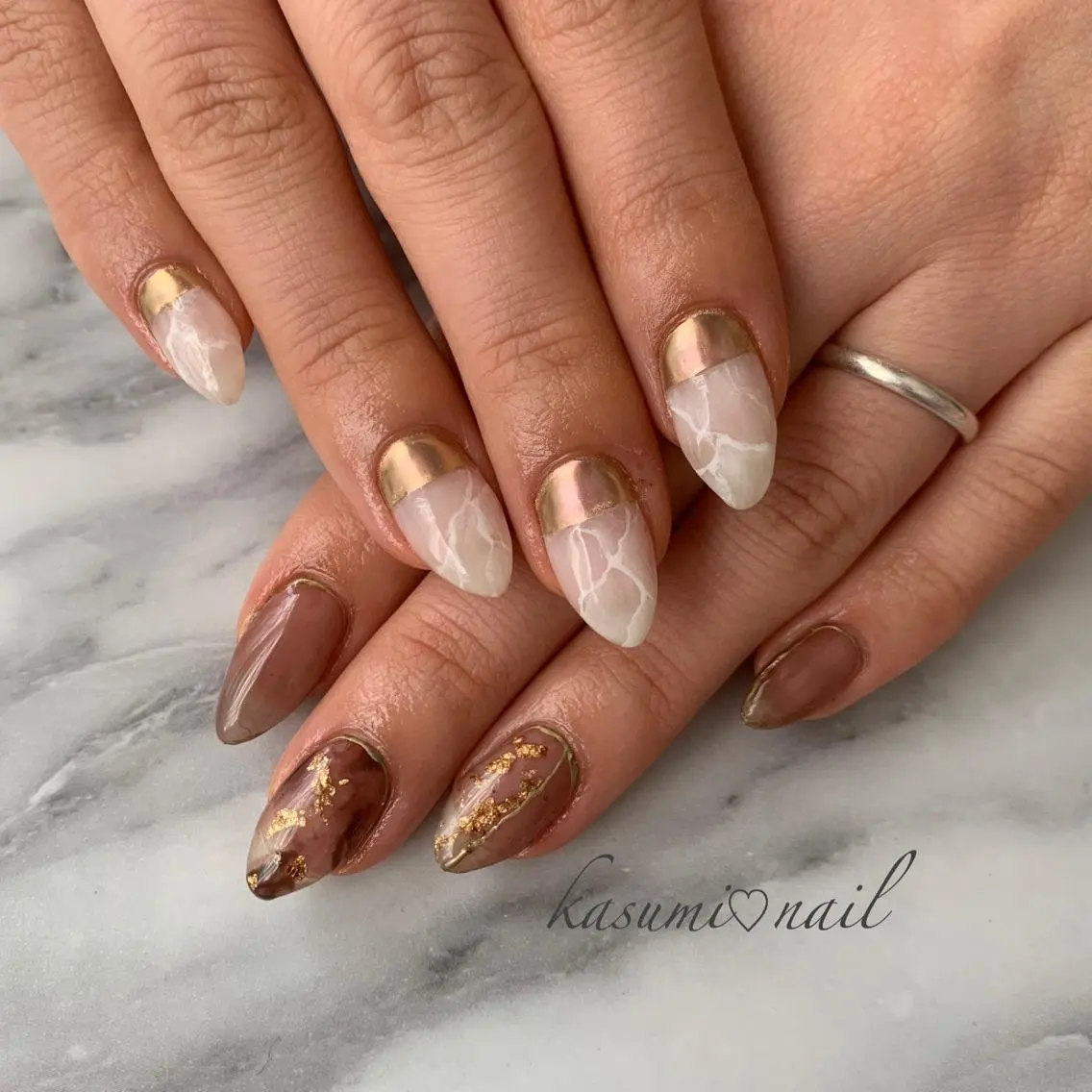 ネイル アートネイル フットネイル 大理石ネイル(マーブル) ミラーネイル ニュアンスネイル KASUMI♡ Nailのネイルデザイン