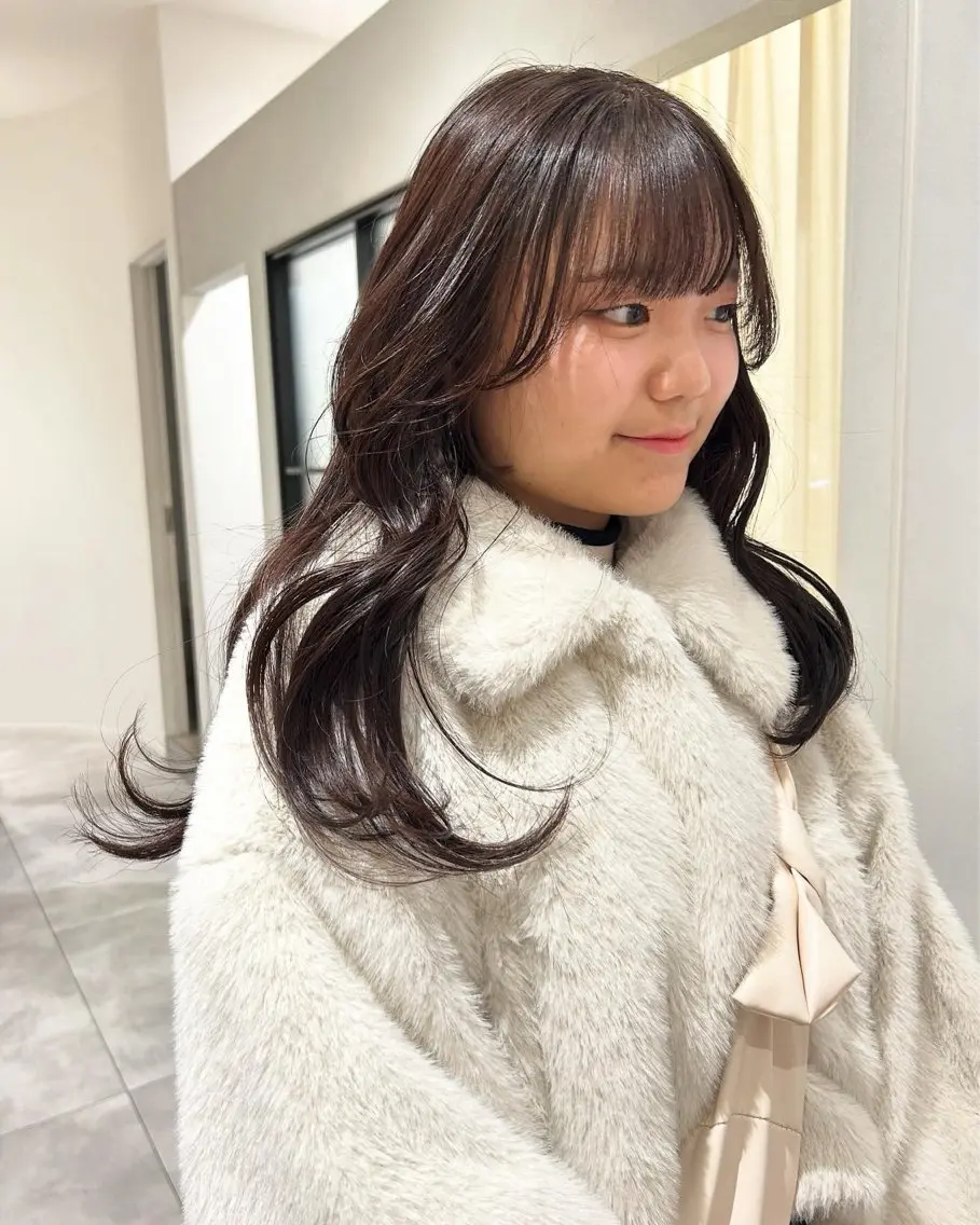 セミロング カラー ブラウンカラー ピンクカラー カット ヘアカラー オリーブベージュ/ ブリーチなし透明感のヘアスタイル