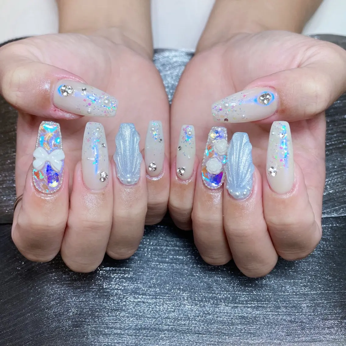 ネイル チークネイル クリアネイル ガーリー キラキラネイル 韓国ネイル ハンドネイル princess スカルプ専門店のネイルデザイン