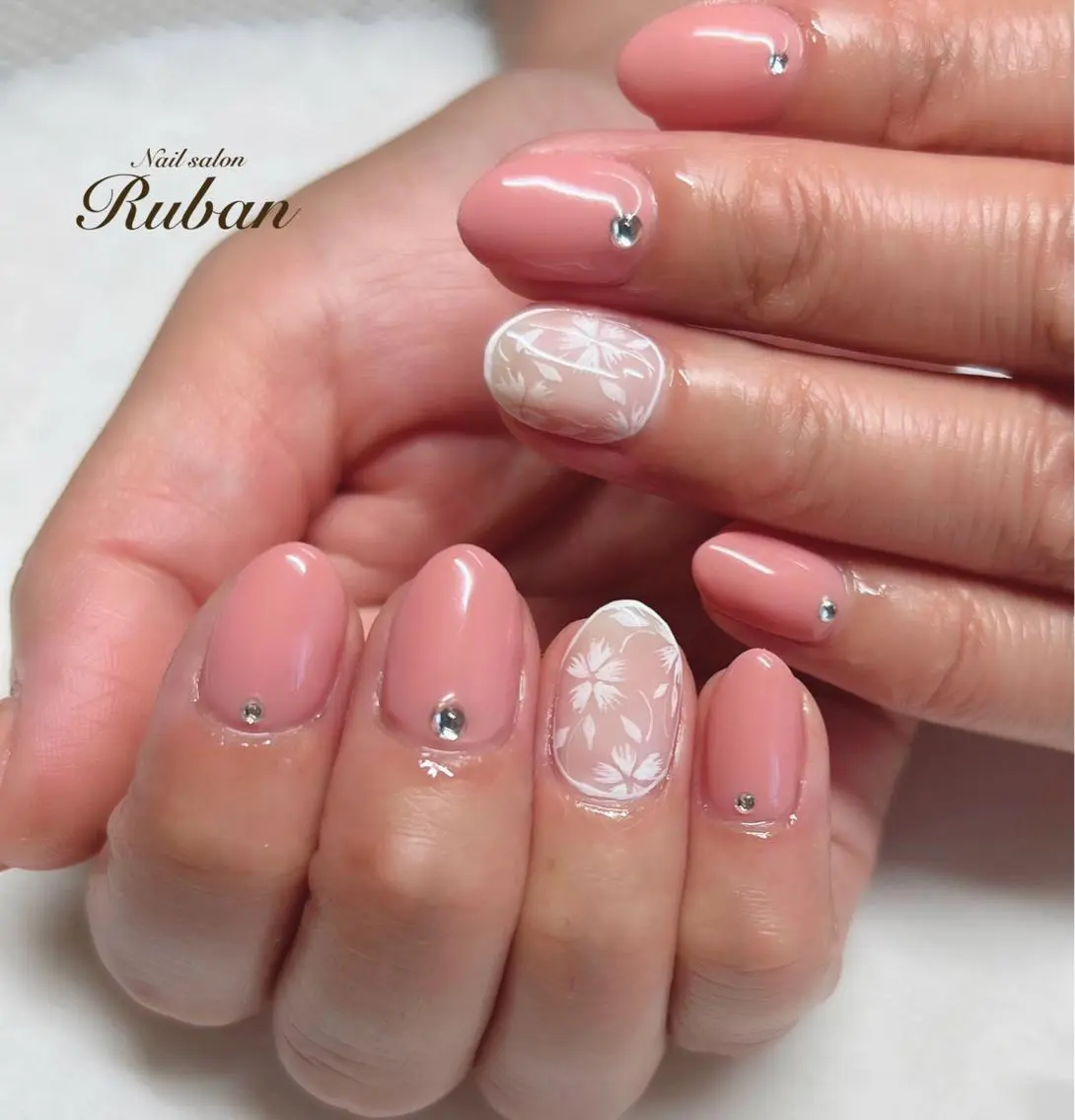 ネイル フラワーネイル レース ピンク ピンクベージュ Nail salon Rubanのネイルデザイン