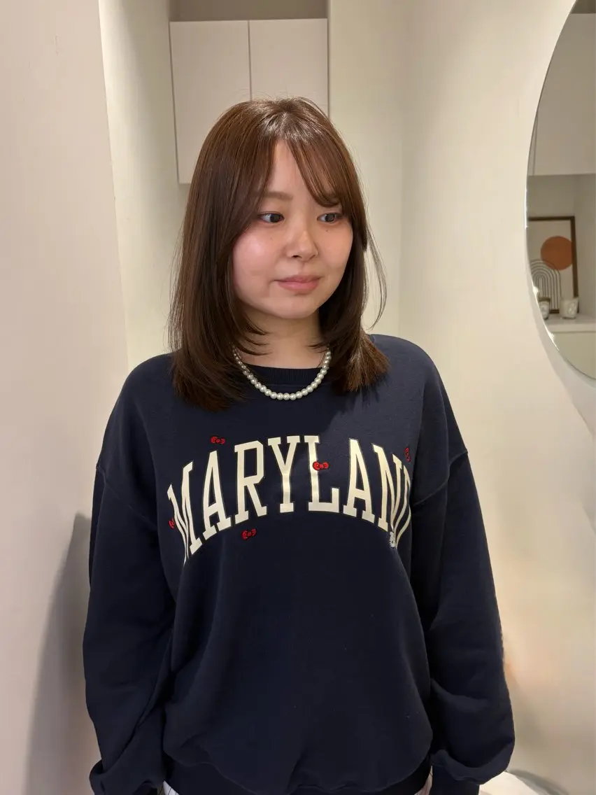 ミディアム カラー ベージュカラー ブラウンカラー ブラウンベージュ 顔まわりレイヤー レイヤーカット カット ヘアカラー 透明感カラー🫧 nanohaのヘアスタイル