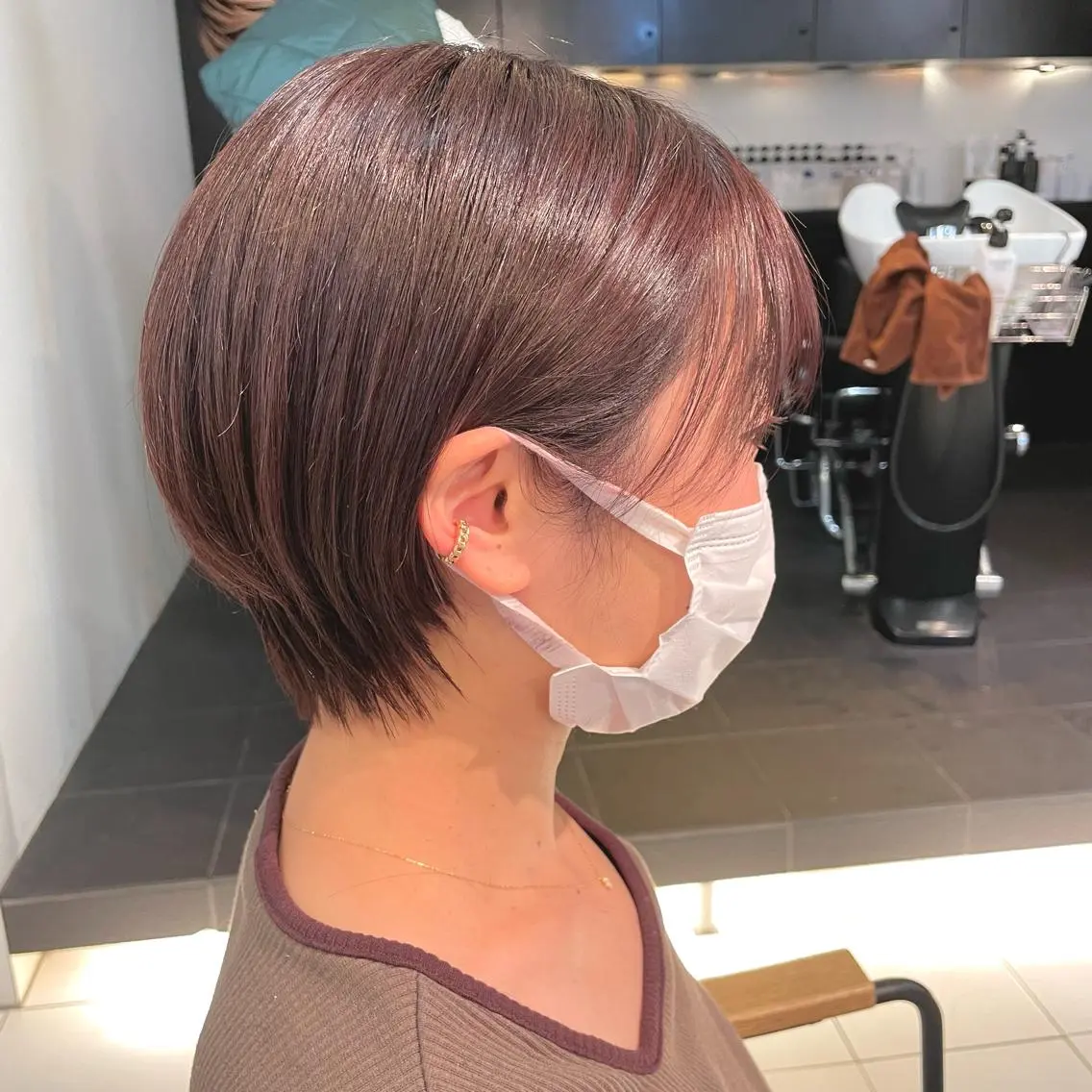 ショート カラー ブラウンカラー ピンクカラー ピンクブラウン ショートヘア 透明感カラー/ 寺田千雅子のヘアスタイル