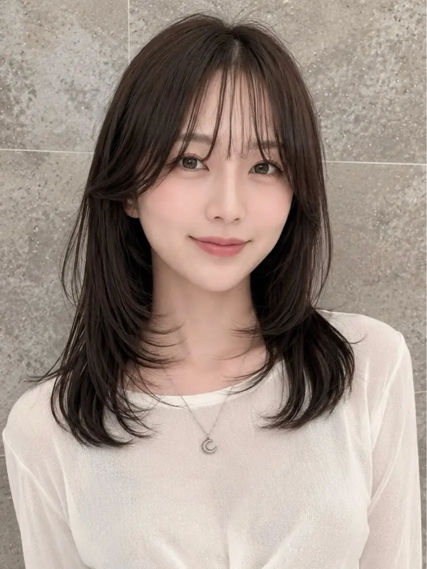 ミディアム カラー レイヤーカット 小顔カット カット トリートメント 早野太陽 ミディアムカットのヘアスタイル