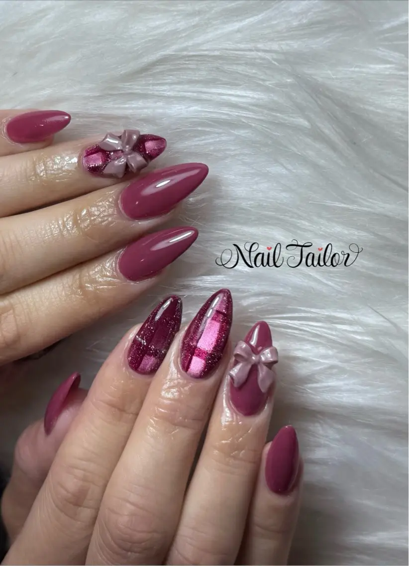 ネイル マグネットネイル ピンク 冬ネイル クリスマス NailTailor ネイルテイラーのネイルデザイン