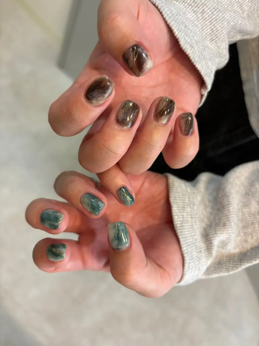 ネイル ハンドネイル Mai :矢場町 ニュアンス🌿アートのネイルデザイン