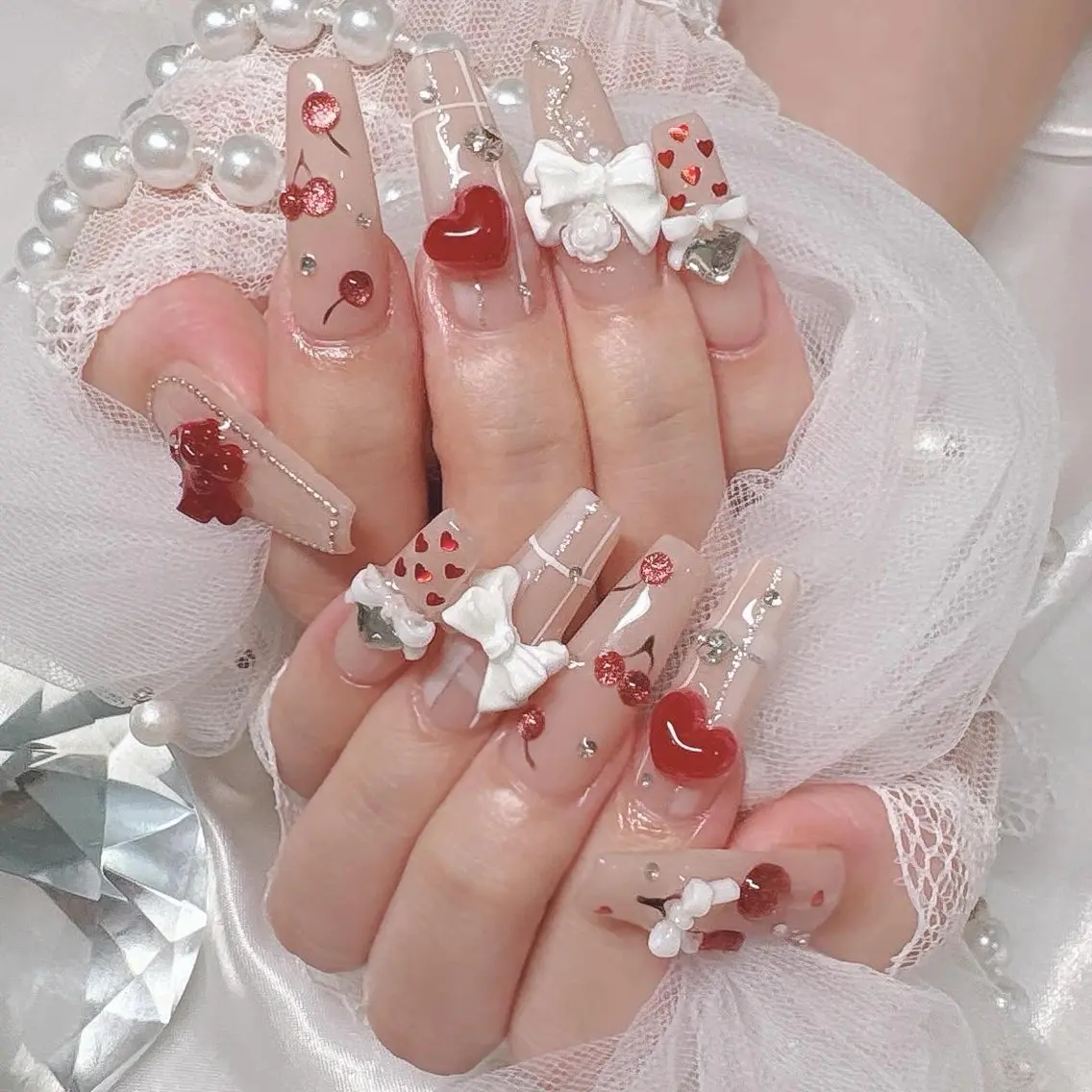 ネイル ガーリー リボン ハンドネイル Marinnail Hibikiのネイルデザイン