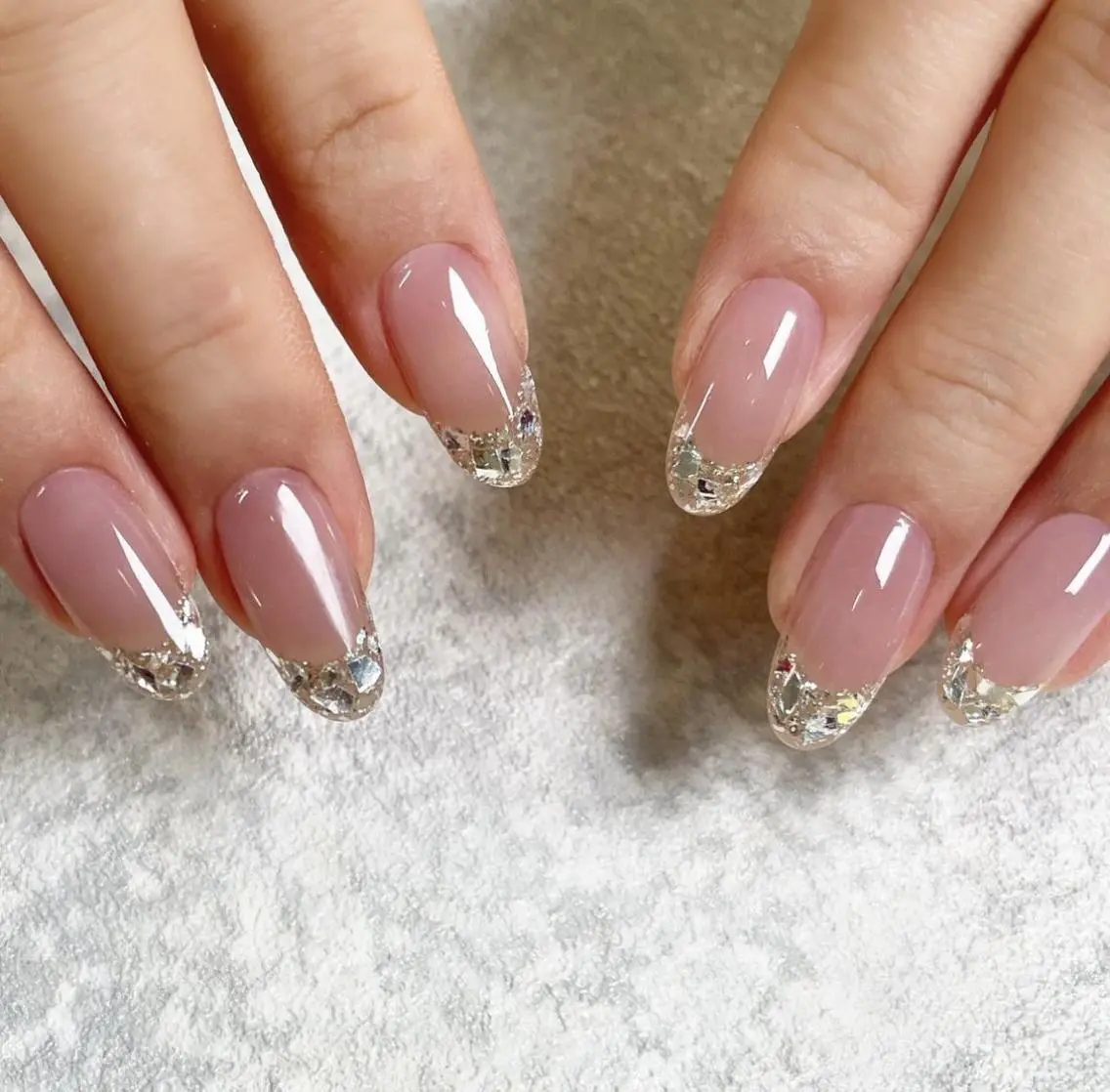 ネイル オーロラネイル チークネイル 長さ出し フットネイル フレンチネイル ハンドネイル ハンドケア yumi nailのネイルデザイン