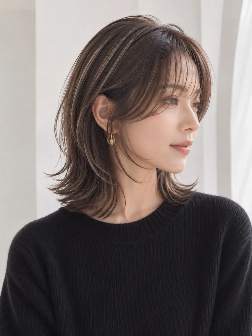 ミディアム カラー 韓国風ヘア 小顔カット 西野 美桜のヘアスタイル