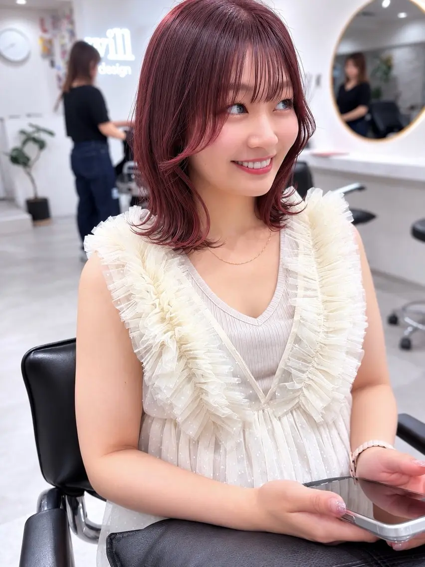 ミディアム カラー カット ヘアカラー トリートメント 髪質改善will hairdesignのヘアスタイル