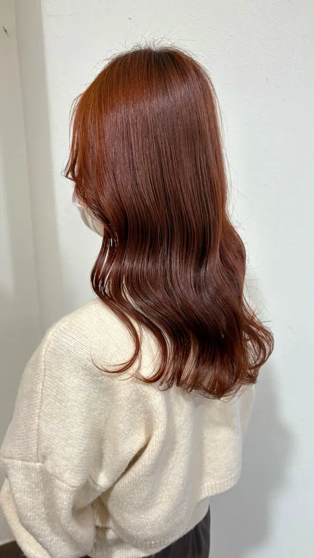 ロング カラー ブリーチ ブラウンカラー ブリーチなしカラー オレンジ オレンジブラウン パ ルのヘアスタイル