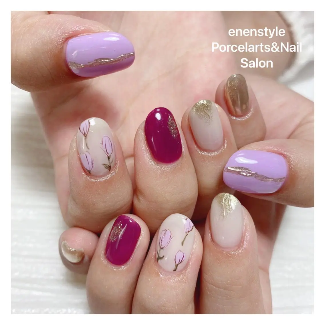 ミディアム ネイル ハンドネイル 🐾enen style 🐾のネイルデザイン