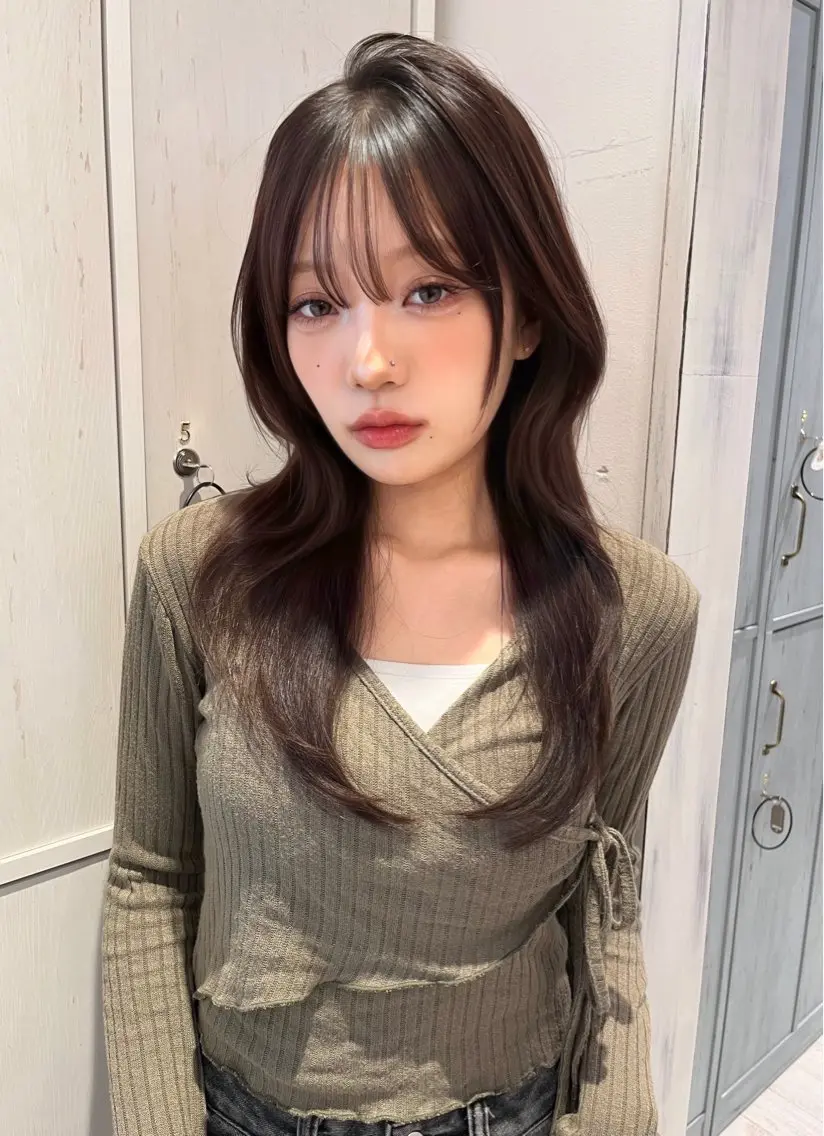 ロング カラー ブラウンカラー マロンブラウン 韓国風ヘア レイヤーカット カット ヘアカラー 【韓国ヘア×透明感 カラー】笹谷 莉未のヘアスタイル
