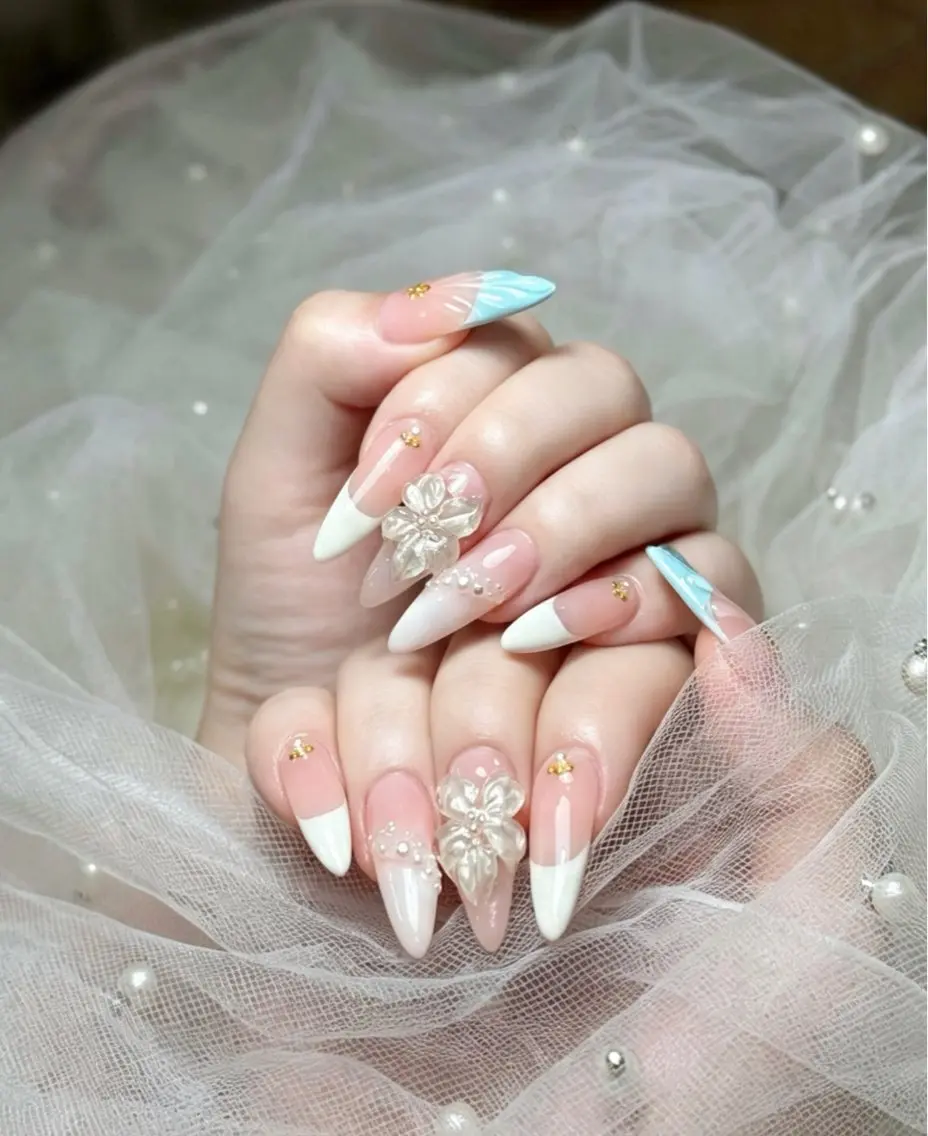 ネイル フラワーネイル ジェルネイル 韓国ネイル シンプルネイル 夏ネイル NEM nailstudioのネイルデザイン