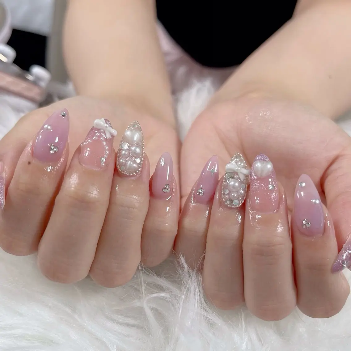 ネイル オーロラネイル 長さ出し フラッシュネイル フレンチネイル ジェルネイル ハンドネイル ハンドケア CiCi Nail Salonのネイルデザイン