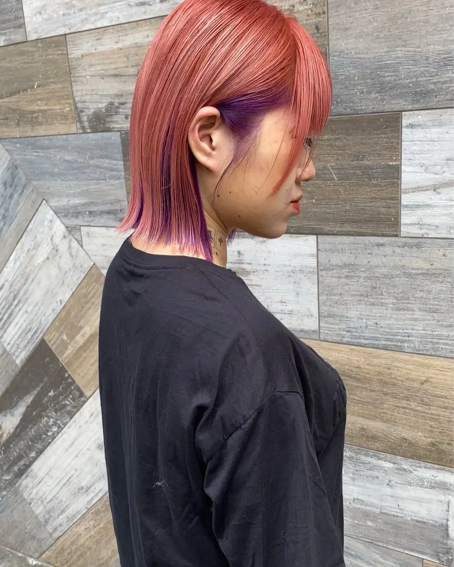 ミディアム カラー ハイトーンカラー オレンジ パープルカラー ✨原宿ハイトーン ブリーチ職人菊池のヘアスタイル