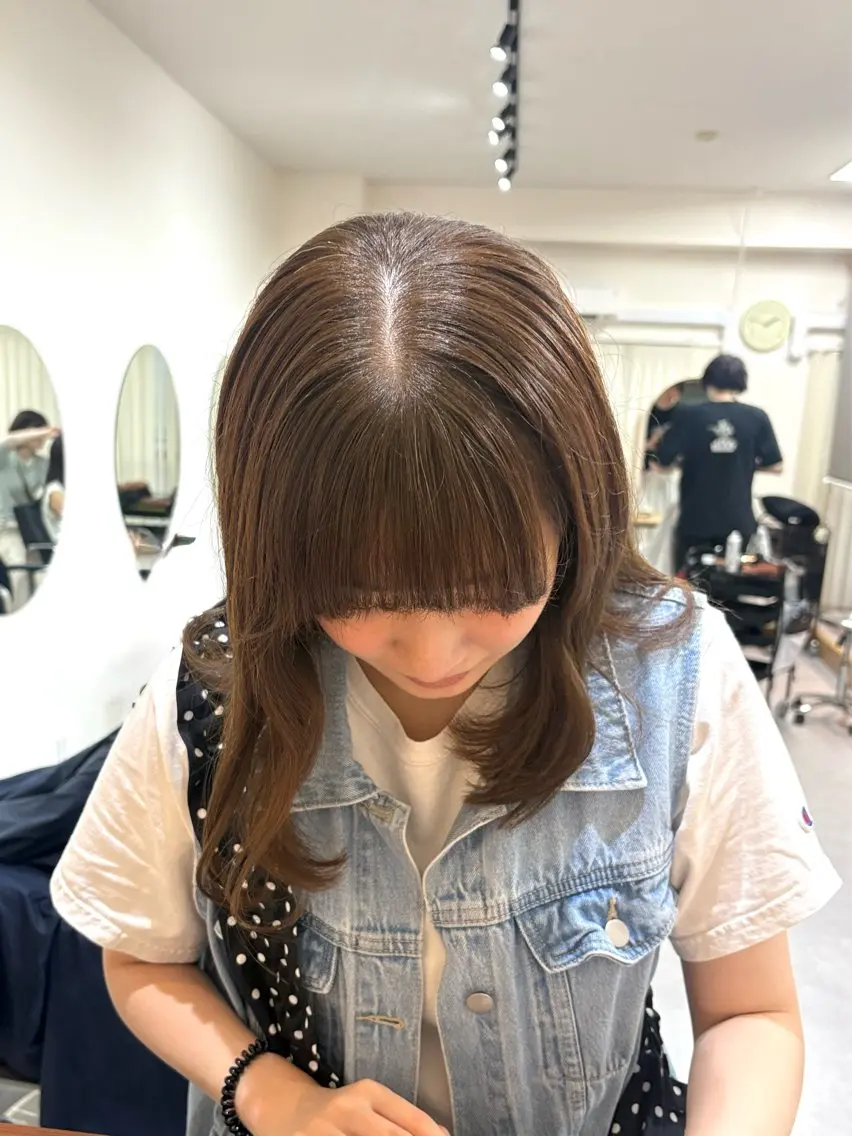 ミディアム カラー ヘアアレンジ ベージュカラー ミント ミントベージュ カット ヘアカラー トリートメント ハル🌸柔色/ ブリーチなし/艶髪のヘアスタイル
