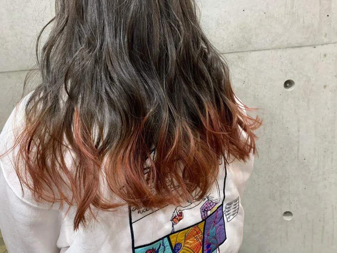 ロング カラー ブリーチ オレンジ 骨格似合わせカット✨ 林 まどかのヘアスタイル