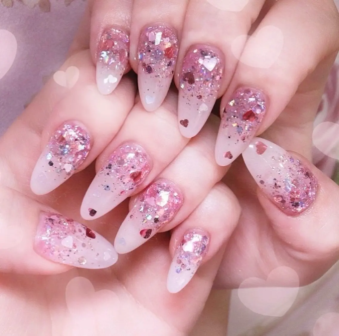 ネイル アートネイル チークネイル 長さ出し フラッシュネイル キラキラネイル ハンドネイル ハンドケア For you. Nail Salonのネイルデザイン