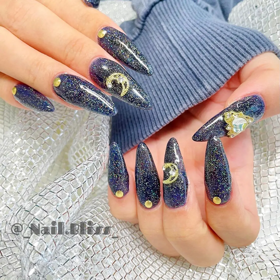 ネイル ラメ(グリッター) ネイビー ハンドネイル NAIL BLISSのネイルデザイン