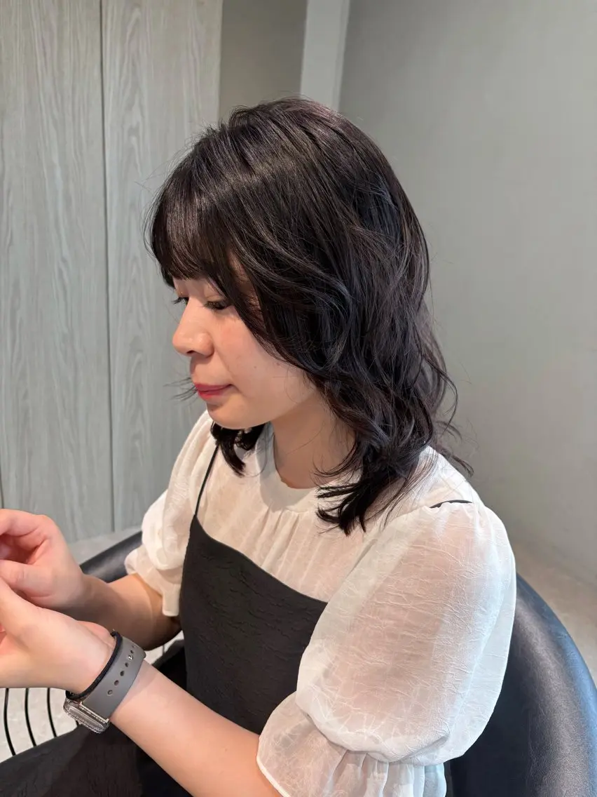 ミディアム パープルカラー レイヤーカット カット 森川愛奈 /カットモデル募集中のヘアスタイル