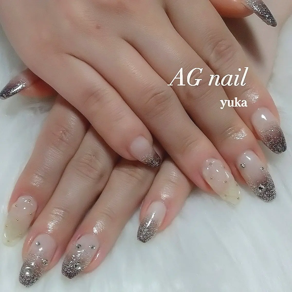 ネイル グラデーション ラメ(グリッター) ラメグラデーション ハンドネイル AGnail 富永  /ちゅるん韓国ネイルのネイルデザイン
