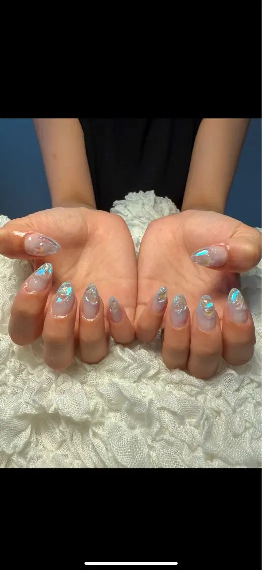 ネイル オーロラネイル ブルー グラデーション キラキラネイル ラメ(グリッター) ハンドネイル nail salon Estelleのネイルデザイン