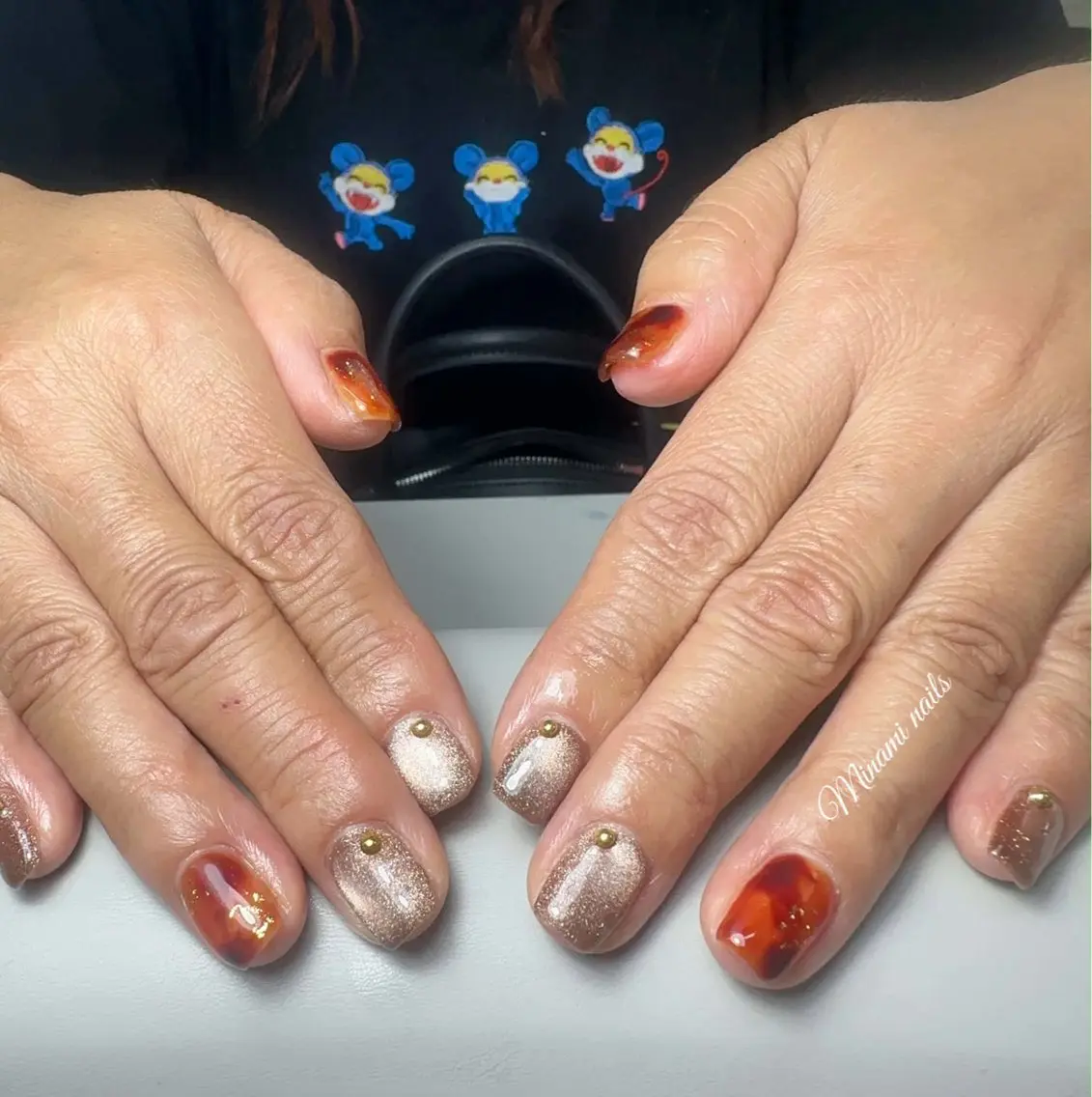 ネイル アートネイル べっ甲ネイル ガーリー キラキラネイル 韓国ネイル ハンドネイル Minami Nailsのネイルデザイン