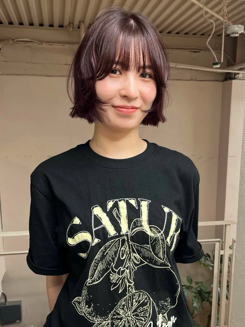 ショート カラー ブリーチ ボルドーカラー ダブルカラー ブリーチなしカラー ボブ レイヤーカット/ ハイトーン/mikiのヘアスタイル