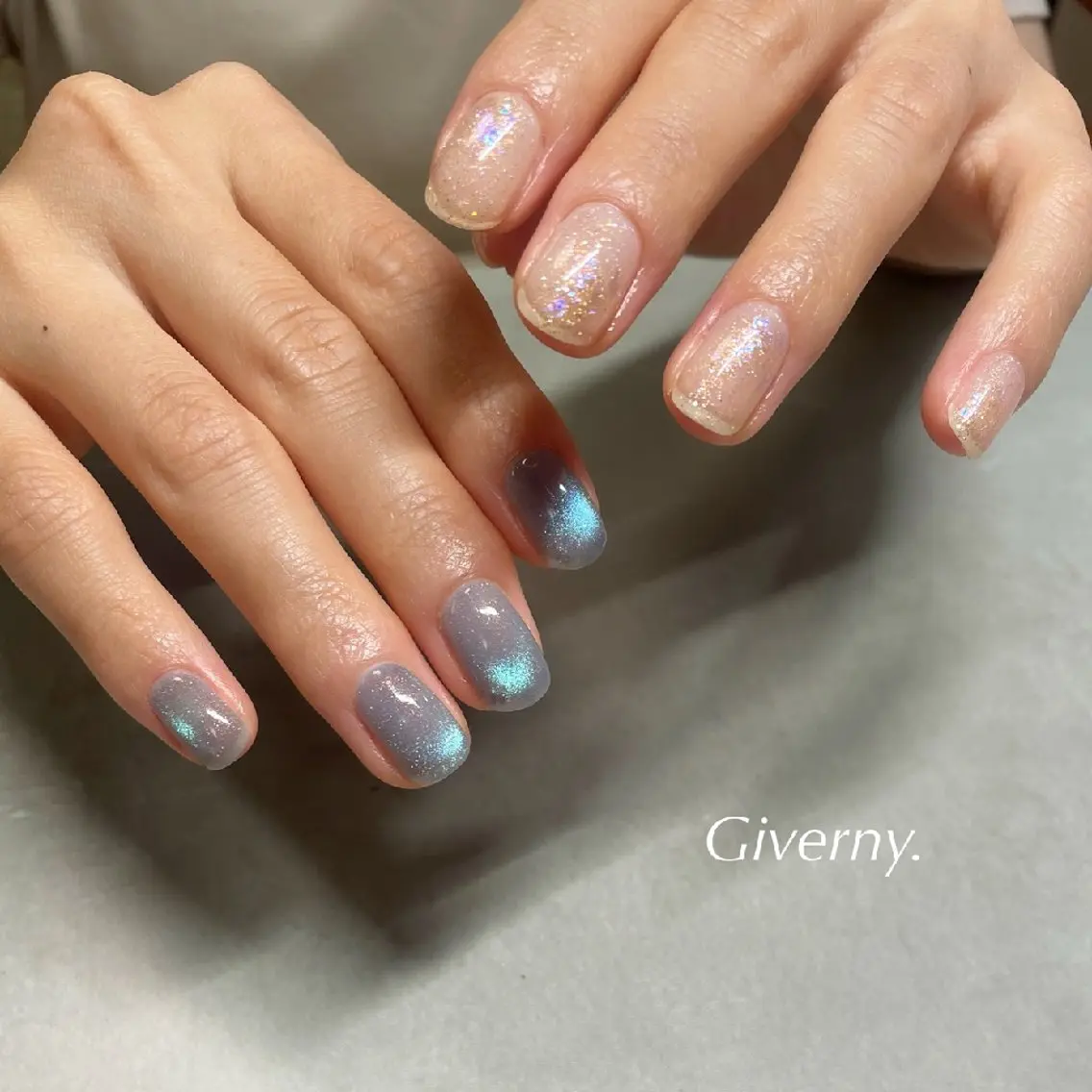 ネイル ラメ(グリッター) マグネットネイル 夏ネイル ハンドネイル Giverny .のネイルデザイン