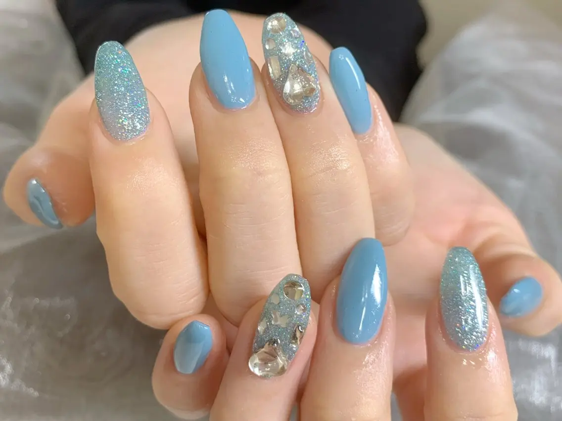 ネイル ブルー ハート バレンタイン Mai Koネイルのネイルデザイン
