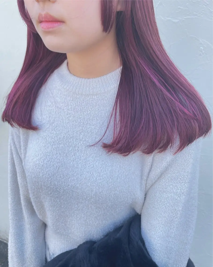 セミロング カラー パーマ ヘアアレンジ ブリーチ ラベンダーカラー ピンクカラー ピンクラベンダー 顔まわりレイヤー カット ヘアカラー トリートメント 【ツヤ髪美容師】 ツダケイスケのヘアスタイル