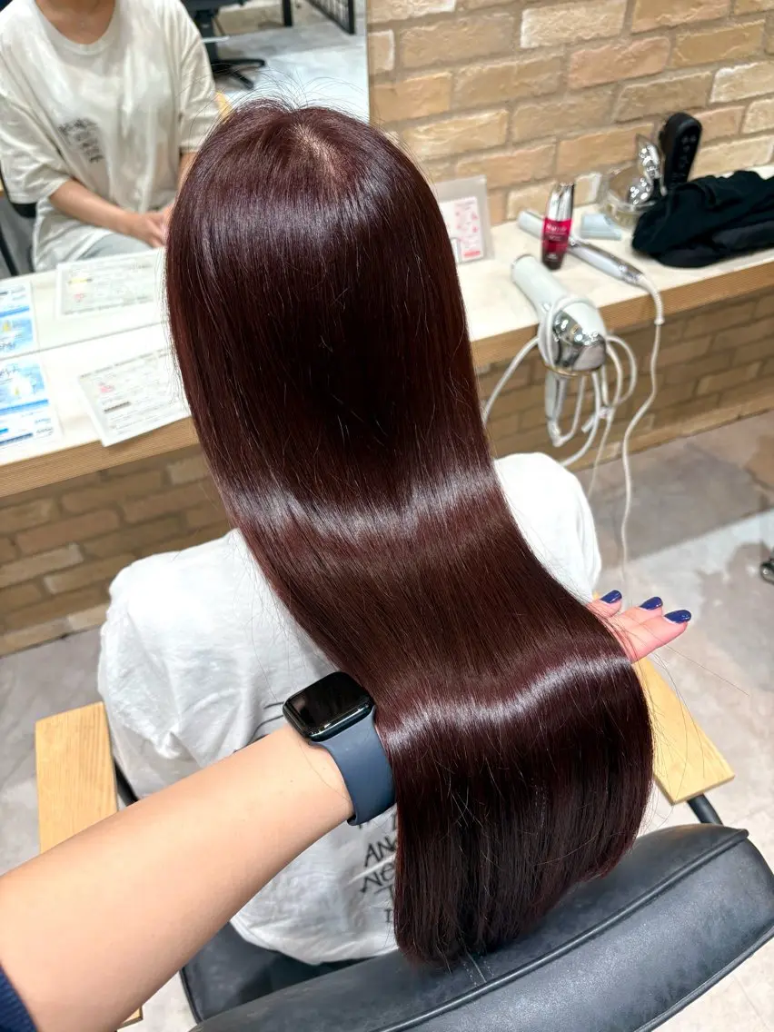 ロング 縮毛矯正 縮毛矯正 赤み消しカラー/ ダブルカラー/shoのヘアスタイル