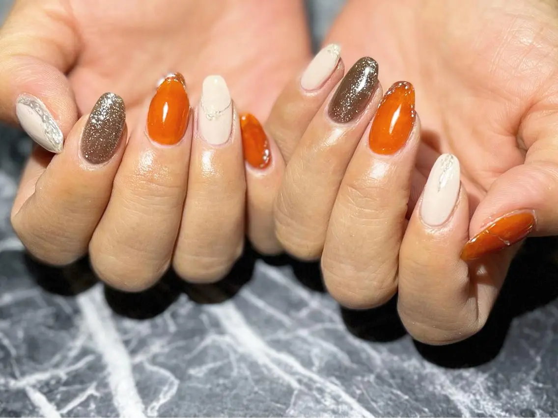 ネイル フットネイル ニュアンスネイル オレンジ シンプルネイル 春ネイル nail fufla ♡yamane♡のネイルデザイン