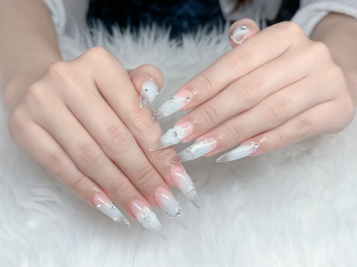 ネイル フラワーネイル 韓国ネイル ロングネイル ワンホンネイル ハンドネイル GOHOUBI Nail 心斎橋店のネイルデザイン