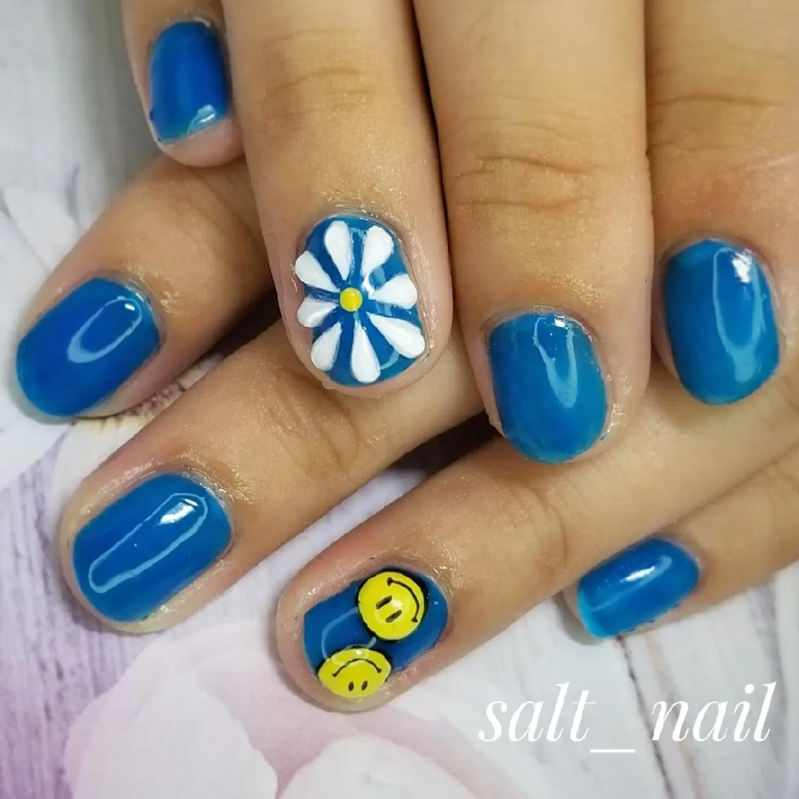 ネイル アートネイル ブルー クリアネイル 個人サロン saltnailのネイルデザイン