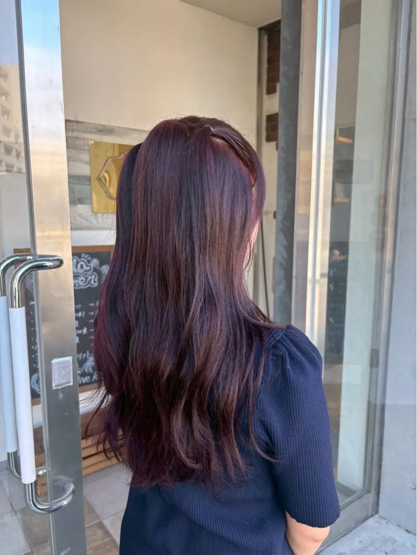 ロング カラー ブリーチ ボルドーカラー 透明感カラー ブリーチなしカラー 🎀Neolive ROA ena🎀のヘアスタイル