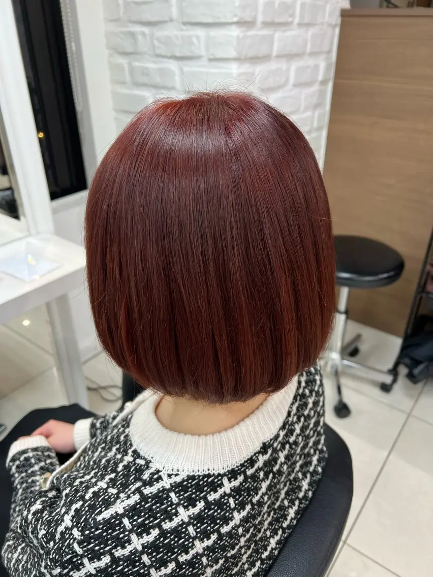 ミディアム カラー ボルドーカラー ハイトーンカラー ボブ ヘアカラー トリートメント 【暖色カラー特化】 中山由梨のヘアスタイル
