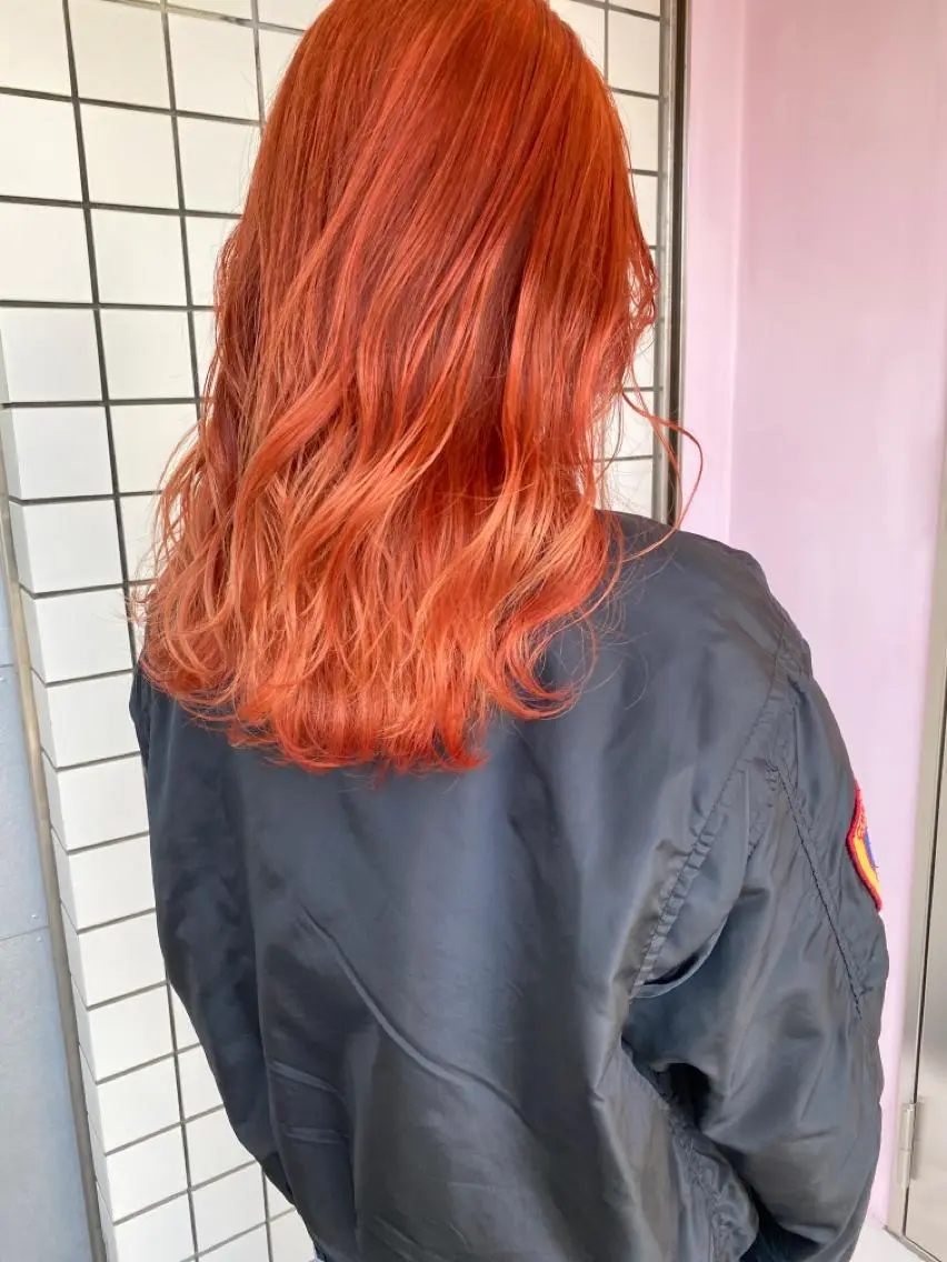 【オレンジ🧡】1breachでしっかり発色🍊ケアブリーチ  PINUPのつやっつやカラー◎の写真
