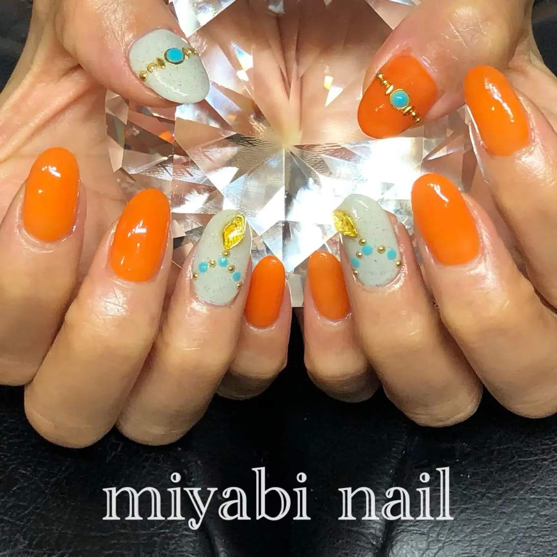 ネイル ジェルネイル 持ち込み オレンジ 夏ネイル ハンドネイル miyabi nail 桂川駅近くのネイルデザイン