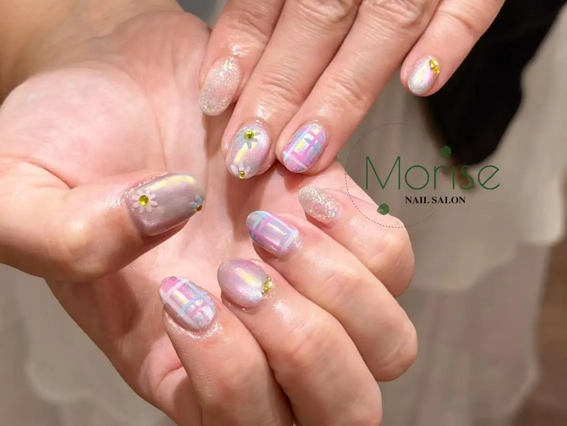 ネイル チークネイル 長さ出し フラッシュネイル フレンチネイル ガラスフレンチ ハンドネイル ハンドケア MoriseNail 明治神宮前のネイルデザイン