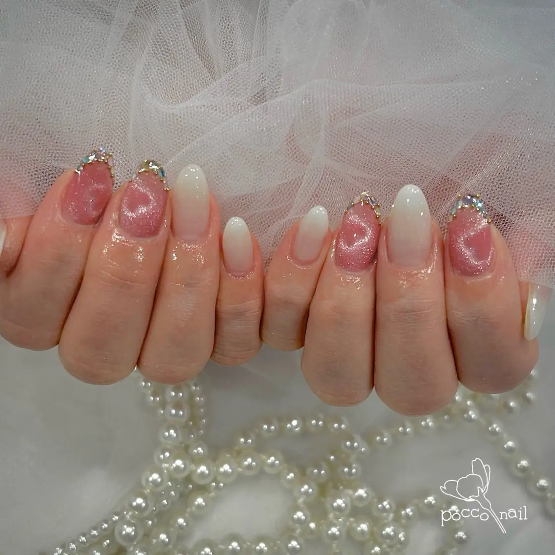 ネイル フレンチネイル ハート マグネットネイル ハンドネイル pocco nail 安井いぶきのネイルデザイン