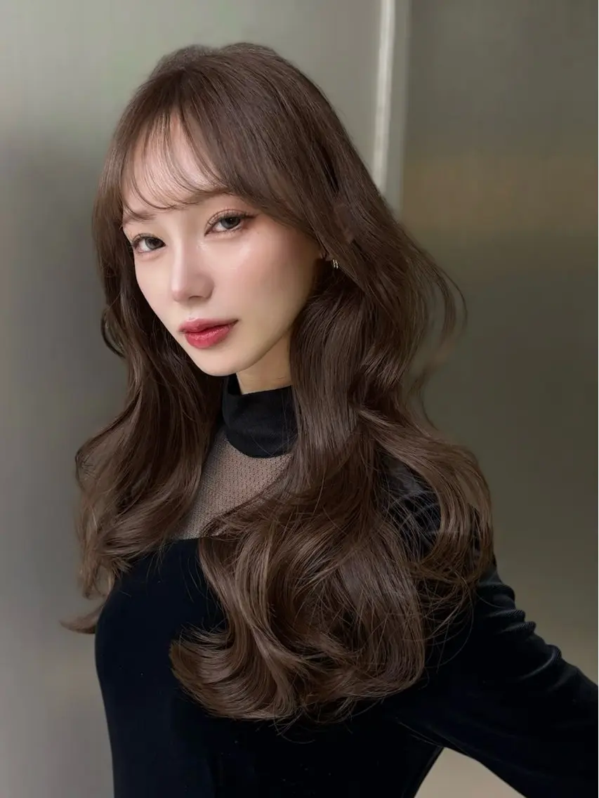 ロング カラー ブラウンカラー 髪質改善 韓国風ヘア レイヤーカット トリートメント カット ヘアカラー SHOUHEI 韓国風レイヤーカットのヘアスタイル
