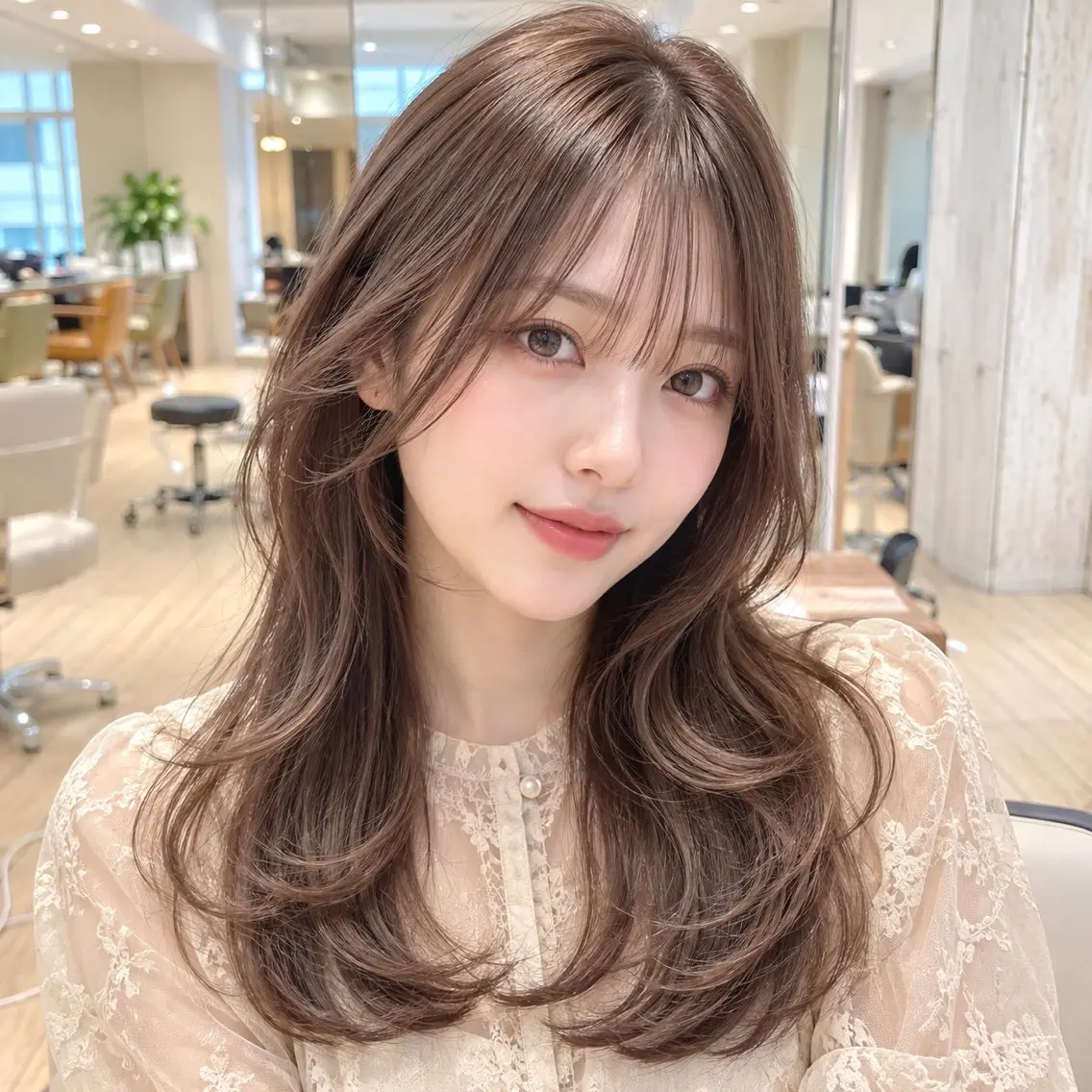 セミロング カラー ブラウンカラー 透明感カラー レイヤーカット 顔周りレイヤー/透明 感カラー/難波雄雅のヘアスタイル