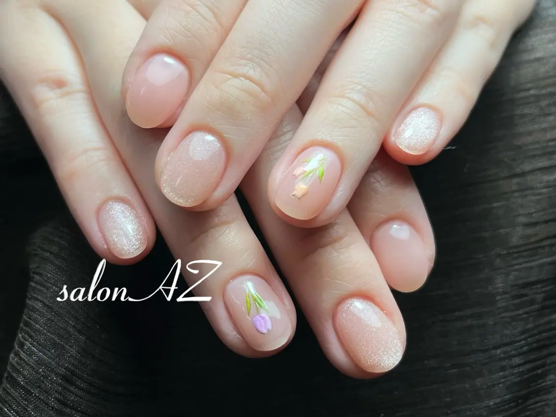 ネイル 桜ネイル 長さ出し フットネイル フレンチネイル ジェルネイル salon AZのネイルデザイン
