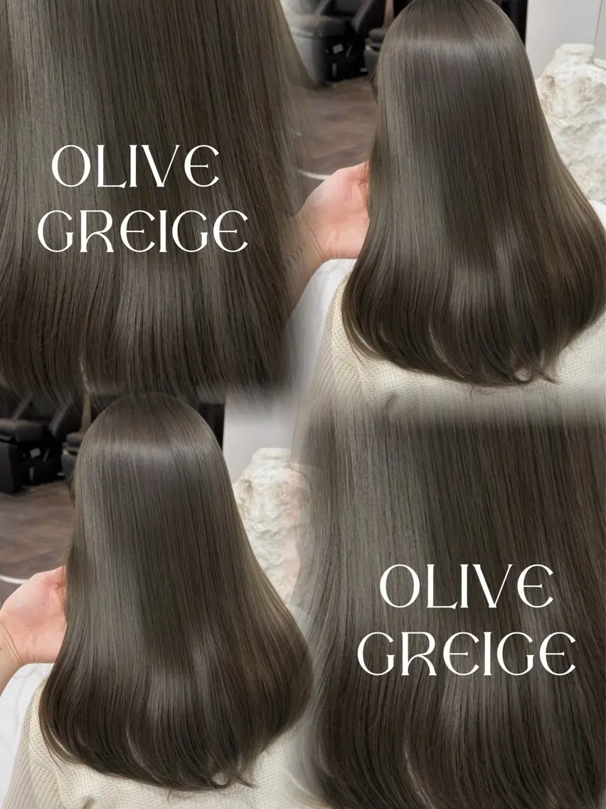 ミディアム カラー パーマ ベージュカラー ブリーチ 透明感カラー ダブルカラー グレージュ カット ヘアカラー TOMO/ブリーチ 無しオリーブのヘアスタイル